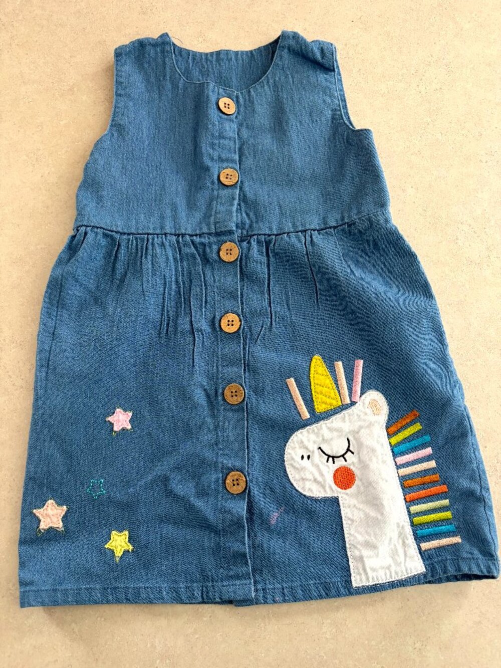 Girls summer dress Size 4Y Blue Cotton Unicorn
